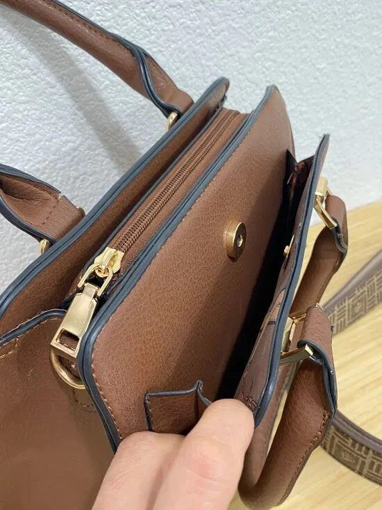 Anne Klein Cognac Satchel - Includes 2 Straps! Monogram & Matching Leather - Picture 10 of 14